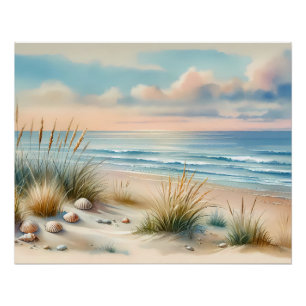 Pastell-Küsten-Dünen-Aquarell Poster