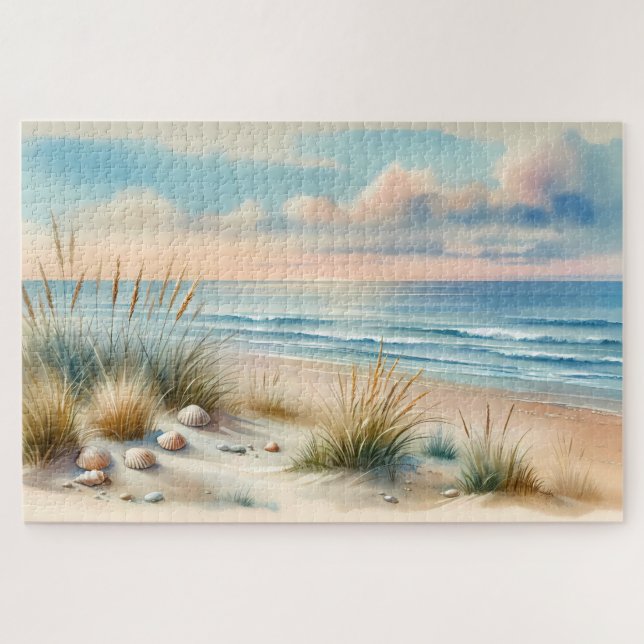 Pastell-Küsten-Dünen-Aquarell Puzzle (Horizontal)