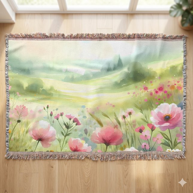 Pastell-Landschaft einer Wildblumenwiese Decke (Pastel Wildflower Meadow Landscape Throw Blanket)