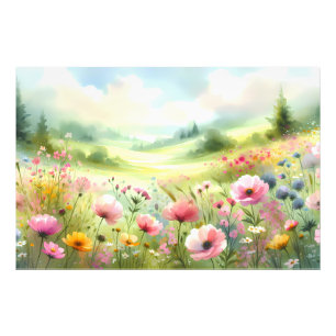 Pastell-Landschaft einer Wildblumenwiese Fotodruck