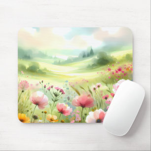 Pastell-Landschaft einer Wildblumenwiese Mousepad