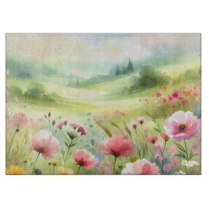 Pastell-Landschaft einer Wildblumenwiese Schneidebrett