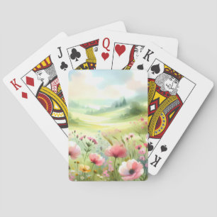 Pastell-Landschaft einer Wildblumenwiese Spielkarten