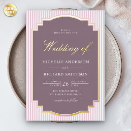 Pastell-Lavendel-gestreifte Foto-Hochzeit Gold Folieneinladung