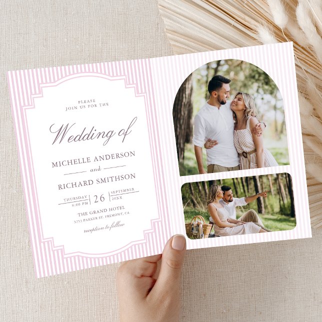 Pastell-Lavendel-gestreifte Hochzeit mit QR-Code-F Einladung (Von Creator hochgeladen)