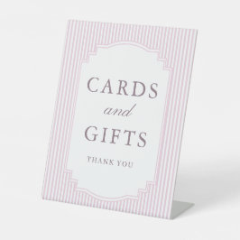 Pastell-Lavendel-gestreifte Hochzeitskarten und Ge Sockelschild