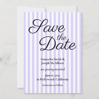 Pastell-Lavendel und weiße Streifen Save The Date