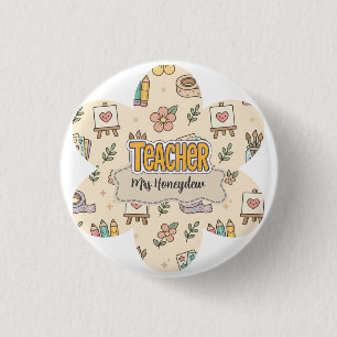 Pastell-Lehrer-Schulbedarf-Muster Button