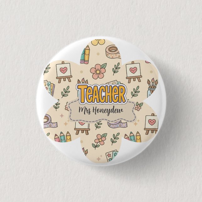 Pastell-Lehrer-Schulbedarf-Muster  Button (Vorderseite)