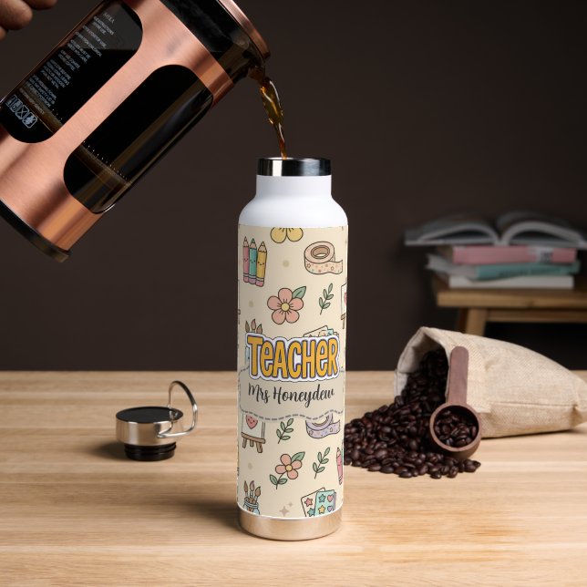 Pastell-Lehrer-Schulbedarf-Muster  Trinkflasche (Kaffee (gedreht))