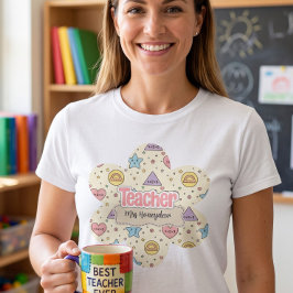Pastell-Lehrer-Schule-Mathe-Formen-Muster T-Shirt