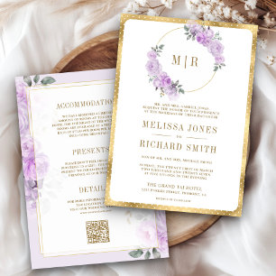 Pastell Lila Aquarell Blumen Hochzeit All-in-One Einladung