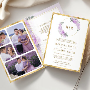 Pastell-Lila-Aquarell-Blumen-Hochzeit alles in ein Einladung