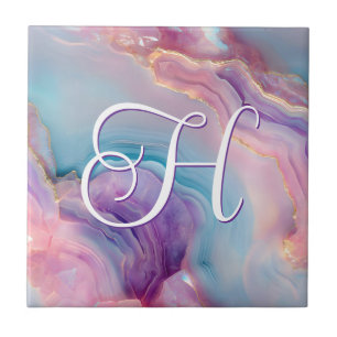 Pastell Lila Blau-Rosa-Agate-Monogramm Fliese