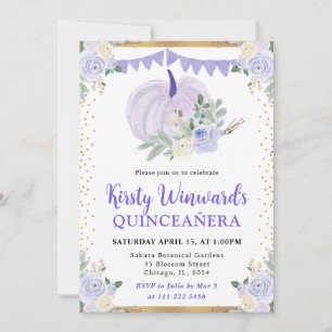 Pastell Lila Blumiges Kürbis Herbst Quinceanera Einladung