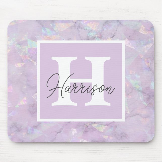 Pastell Lila Crystal Geode Monogram Name Mousepad (Vorne)