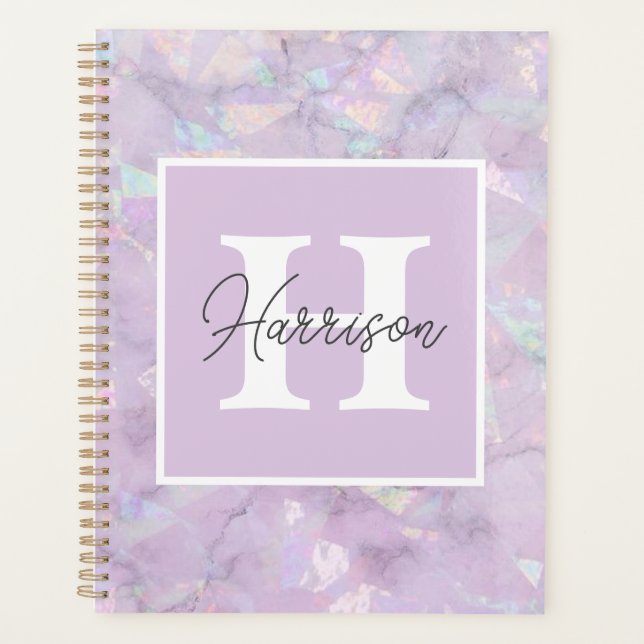 Pastell Lila Crystal Geode Monogram Name Planer (Vorderseite)