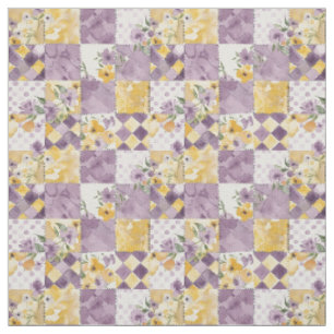 Pastell-Lila-Gelbes Patchwork-Vintage-Quilt Stoff