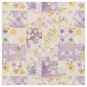 Pastell-Lila-Gelbes Patchwork-Vintage-Quilt Stoff