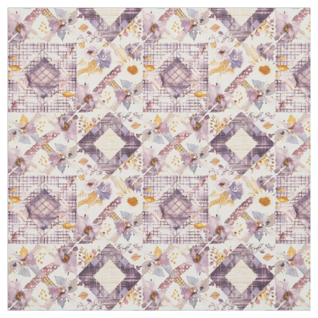 Pastell-Lila-Gelbes Patchwork-Vintage-Quilt Stoff (Muster)