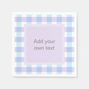 Pastell-Lila Gingham Benutzerdefinierter Text Serviette