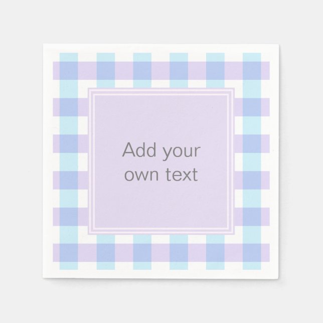 Pastell-Lila Gingham Benutzerdefinierter Text Serviette (Vorderseite)