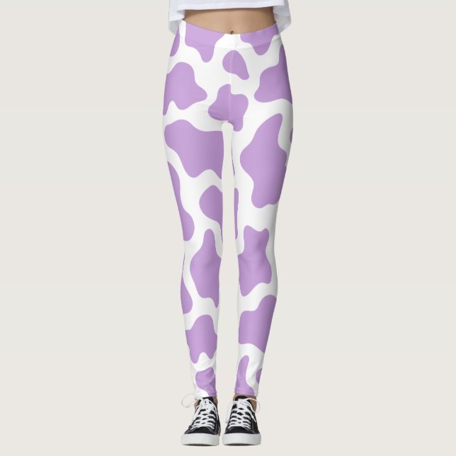 Pastell lila Kuhprägung Kawaii Leggings (Vorderseite)