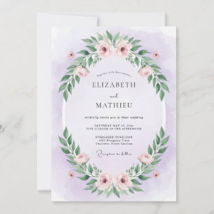 Pastell-Lila-Laub-Eukalyptus-Hochzeit Einladung