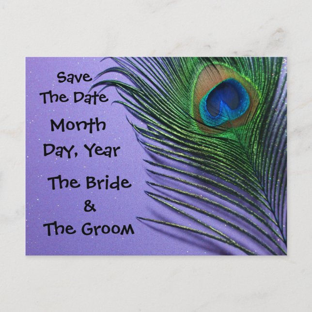 Pastell Lila Peacock Save the Date Postkarte (Vorderseite)