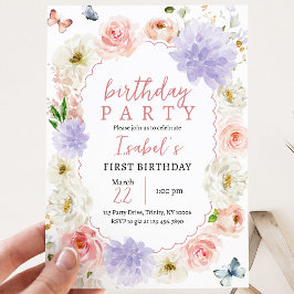 Pastell Lila Pink Butterfly Geburtstag Einladung