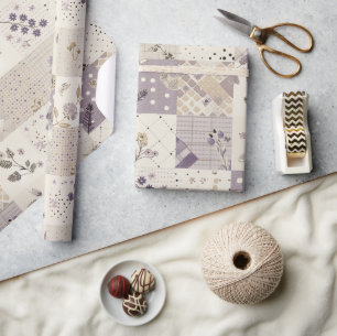 Pastell-Lila-Quilt Earthy Gingham Cottagecore Geschenkpapier