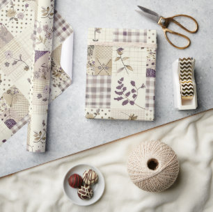 Pastell-Lila-Quilt Earthy Gingham Cottagecore Geschenkpapier