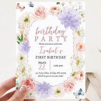 Pastell-Lila-Rosa-Schmetterlings-Geburtstag Einladung