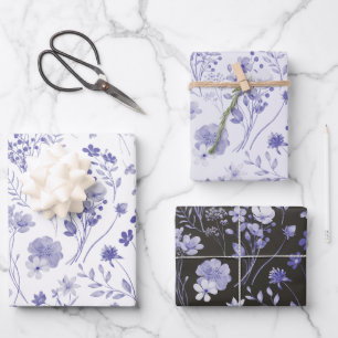 Pastell Lila Violett Rustikale Wasserfarbe Wildblu Geschenkpapier Set