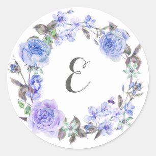 Pastell Lila Watercolor Floral   Monogramm Runder Aufkleber