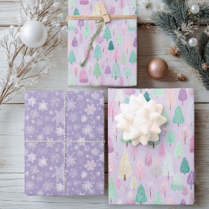Pastell-Lila-Weihnachten Geschenkpapier Set