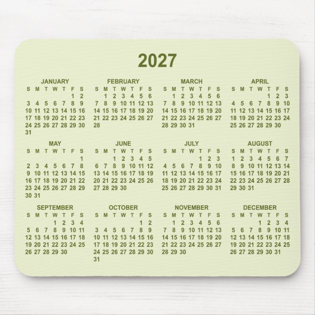 Pastell-Limettengrün 2027 Kalender Mousepad (Vorne)