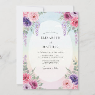 Pastell-Magenta-Wisteria-Hochzeit Einladung