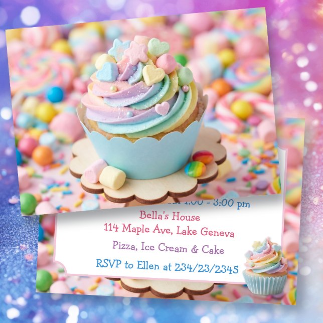Pastell-Marshmallow-Regenbogen-Cupcake-Geburtstag Einladung (Von Creator hochgeladen)