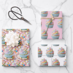 Pastell-Marshmallow-Regenbogen-Cupcake-Geburtstag Geschenkpapier Set