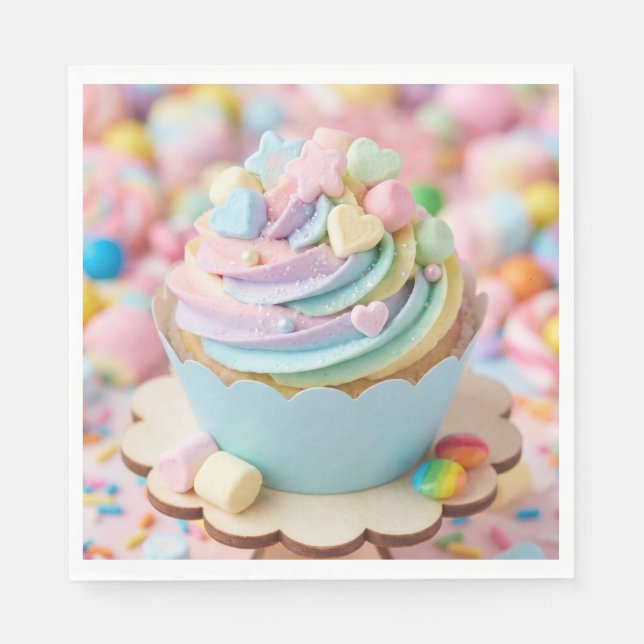 Pastell-Marshmallow-Regenbogen-Cupcake-Geburtstag Serviette (Vorderseite)
