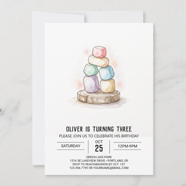 Pastell-Marshmallow-Stack-Geburtstag Einladung (Vorderseite)