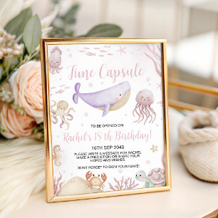 Pastell-Meeres-Tiere-Zeitkapsel-Schild Sockelschild