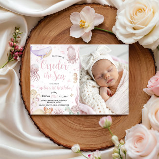 Pastell Meerestiere Foto 1. Geburtstag Einladung