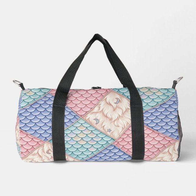 Pastell-Meerjungfrau-Fairytale-Patchwork-Duffel-Ta Duffle Bag (Vorderseite)