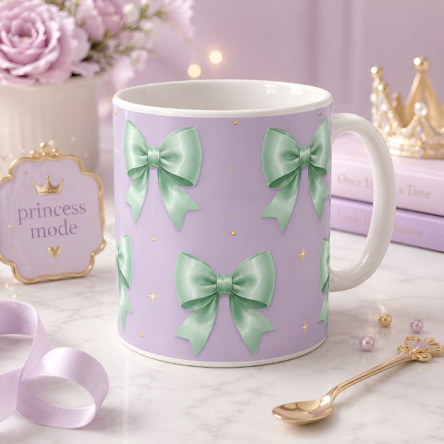 Pastell-Mint-Schleifen-Muster Kaffeetasse (Von Creator hochgeladen)