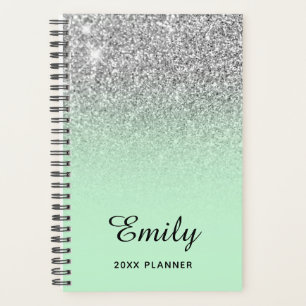 Pastell-Mint-Silber-Glitter-Ombre-Personalisiert Planer