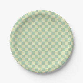 Pastell-Mintgrün und Hellgelb Karo Pappteller