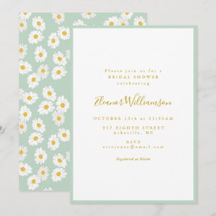 Pastell-Minz-Salbei-Retro-Margeriten-Blumen-Hochze Einladung
