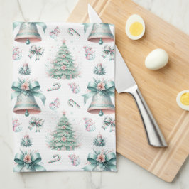 Pastell Minze und Rosa Weihnachten Nahtlose Muster Geschirrtuch